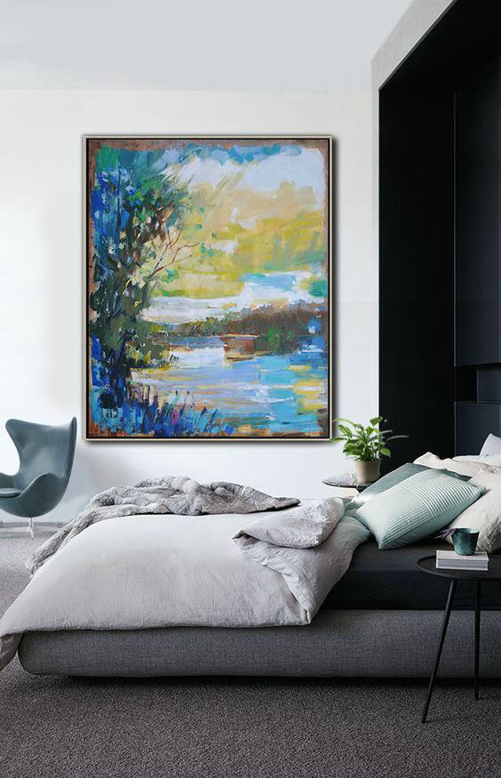 Abstract Landscape Painting,Canvas Artwork For Sale Yellow,White,Blue,Dark Green
